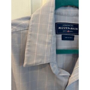Mizzen+Main Shirt Light Blue Plaid Leeward Blue Label Trim Fit Performance tall